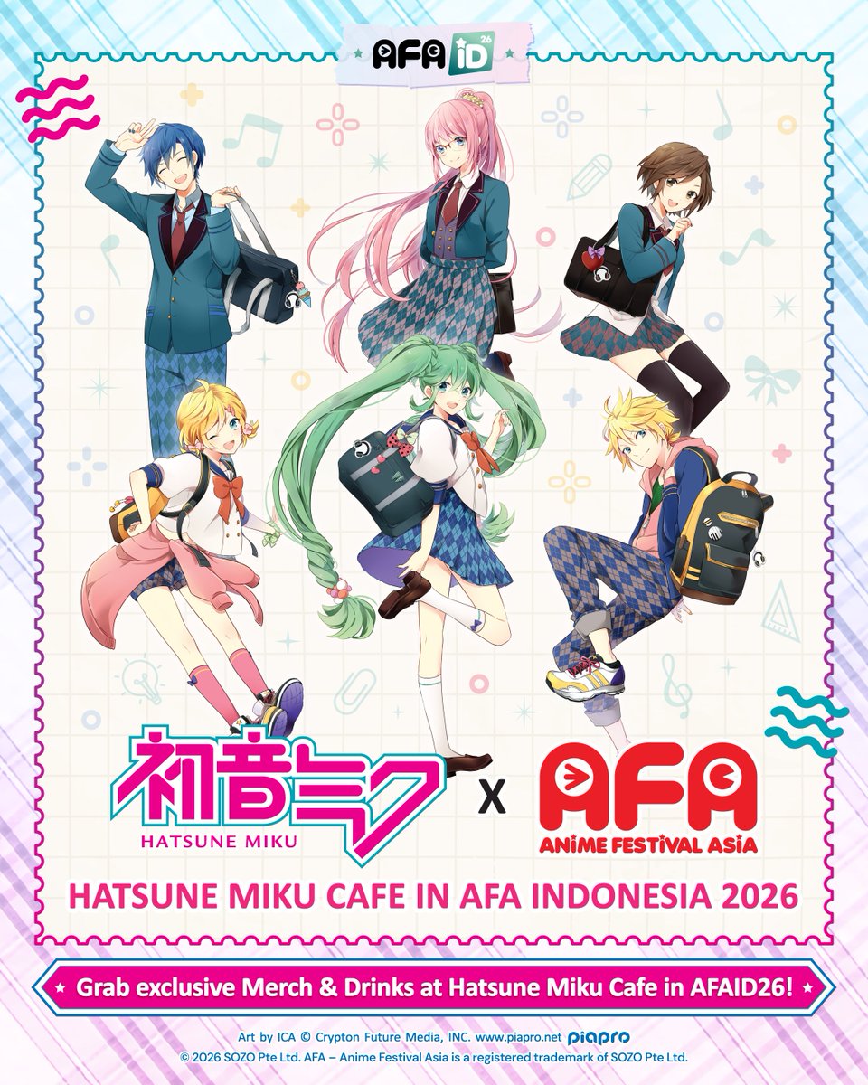 animefestasia's tweet photo. #AFAID26 Hatsune Miku Cafe is coming to AFA Indonesia 2026!

Grab exclusive drinks &amp; merch at the official cafe – only in the exhibition hall!

Enjoy 6 character-themed drinks &amp; get a random coaster (6 designs) with every purchase! Limited stock.

More info coming soon! https://t.co/LBLbk7AwwY