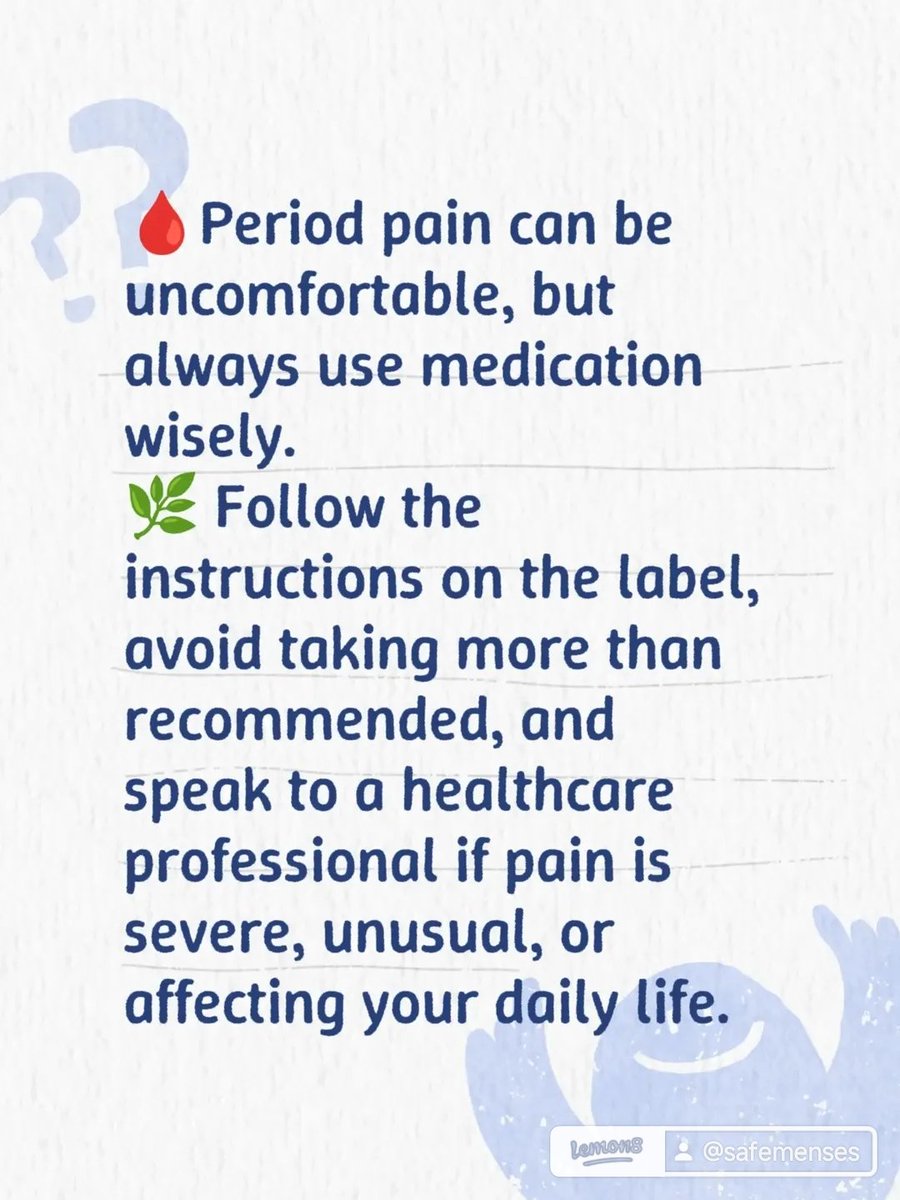 SafeMenses's tweet photo. 🩸Period pain can be uncomfortable, but always use medication wisely.
🌿 Follow the instructions on the label, avoid taking more than recommended, and speak to a healthcare professional if pain is severe, unusual, or affecting your daily life. #fypシ゚viral🖤tiktok #fyppppppppp https://t.co/Df57bXEzEo