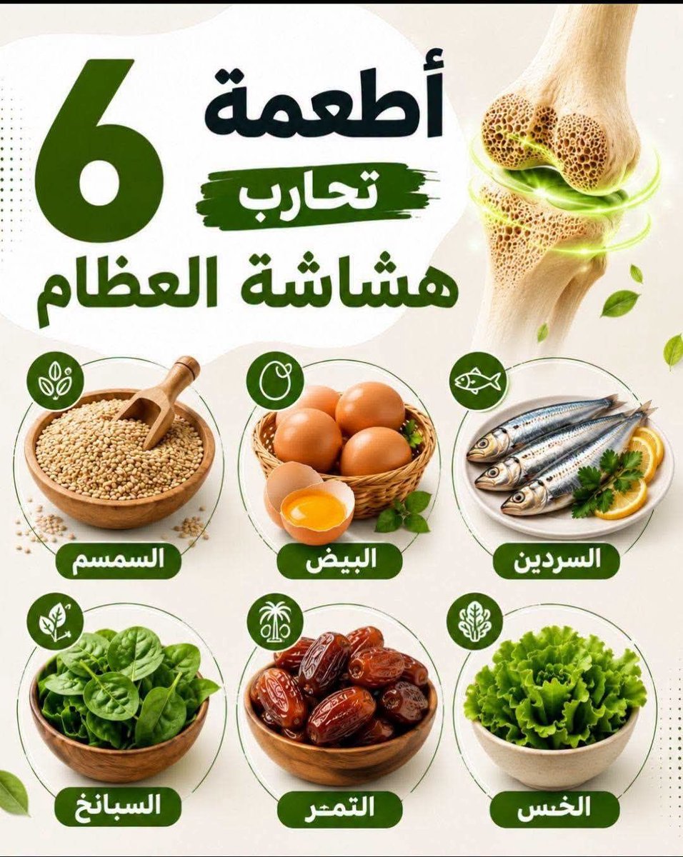 Thaqafnafsak's tweet photo. 6 أطعمة قد تساعد في تقوية العظام
​#صحة_العظام #تقوية_العظام #الكالسيوم #فيتامين_د #تغذية_صحية #ثقف_نفسك https://t.co/w6hylk6xOb