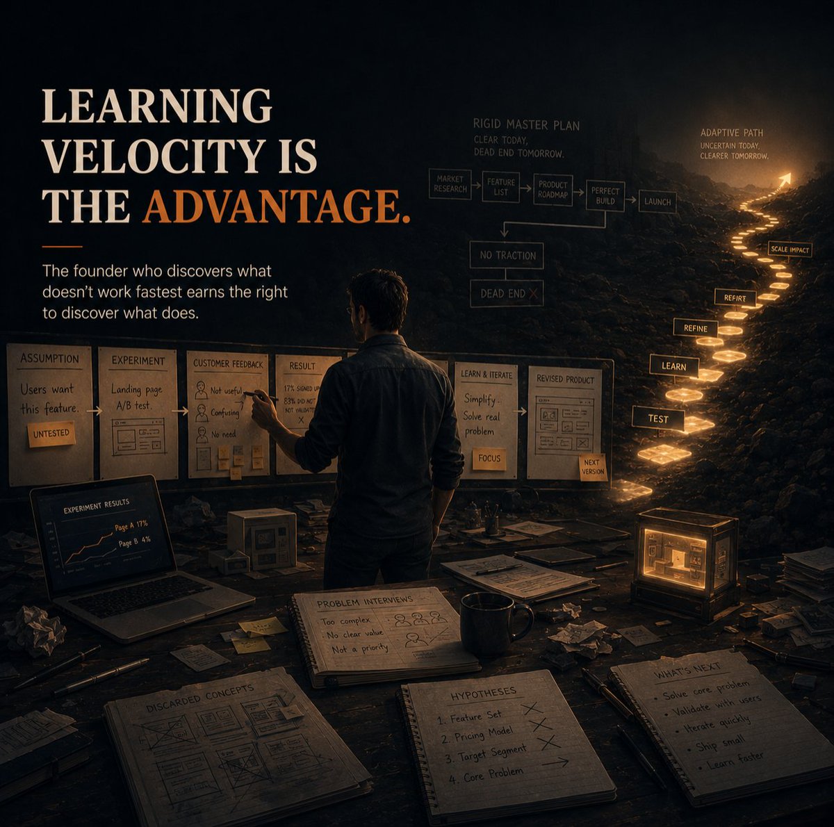 phoenix121122's tweet photo. At pre-seed, certainty is expensive.
Learning is the advantage.
Build. Test. Learn. Discard. Repeat.
The founder who learns fastest often beats the founder who planned best.
#PhoenixStartupClinic #PreSeed #StartupStrategy #ProductMarketFit #Entrepreneurship #VentureCapital https://t.co/DtKafKdRtK