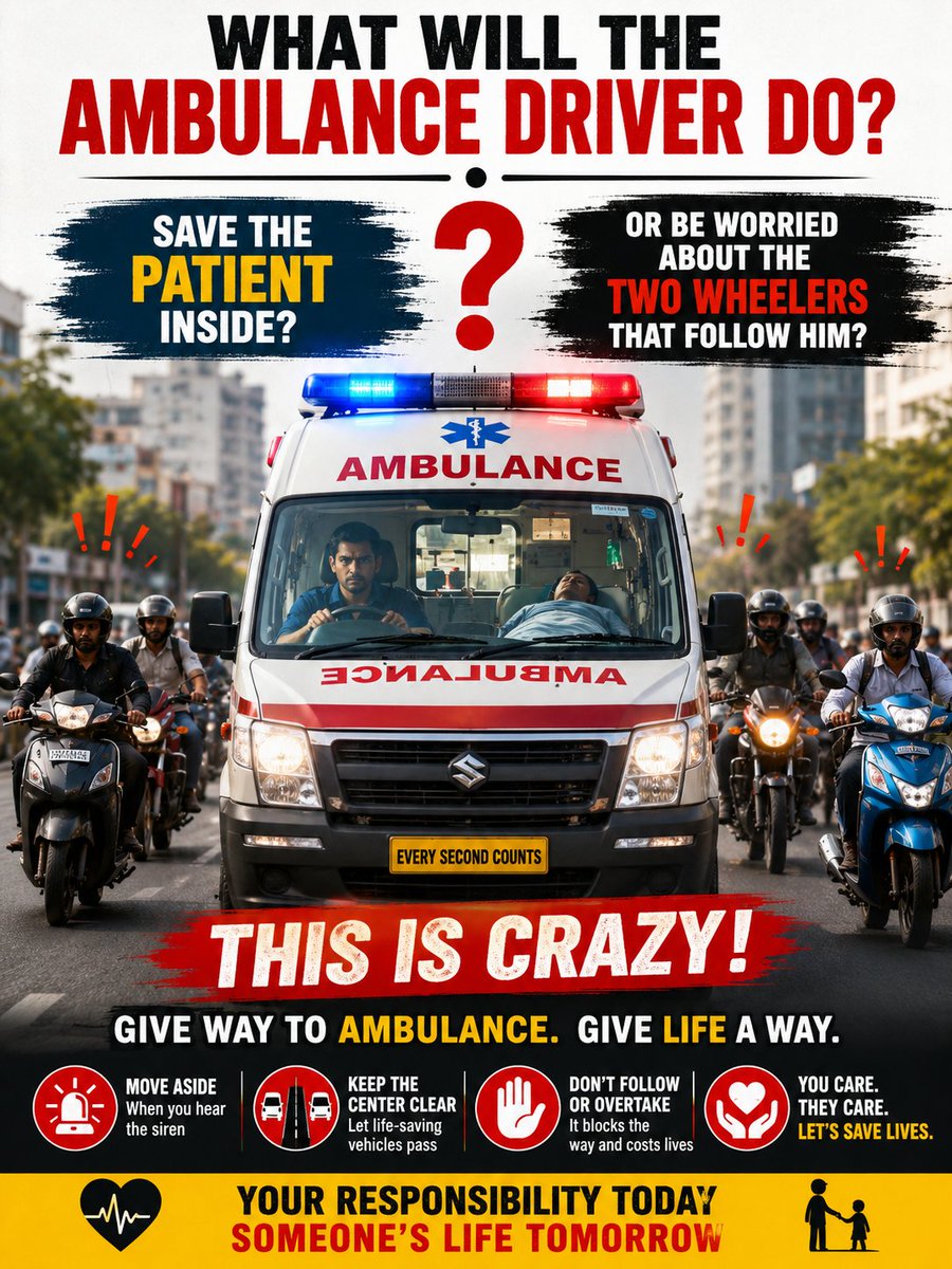 Krishnmg's tweet photo. What are you doing about the two wheelers following ambulance. How will  a driver mange the patient safety and the road safety?
@ChennaiTraffic https://t.co/2kqBUJx3jA