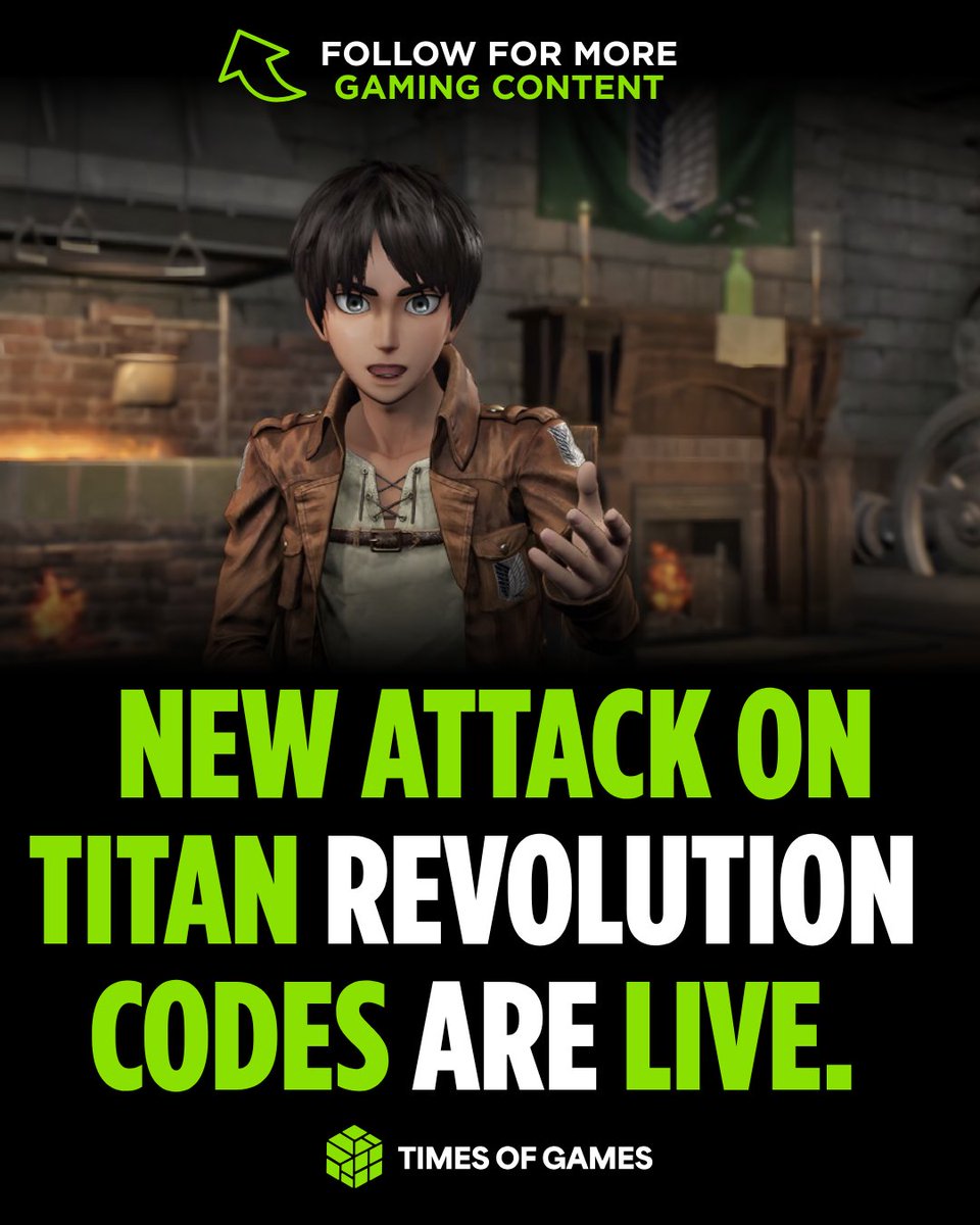Times_Of_Games's tweet photo. ⚔️ Claim your free AoTR rewards!

The latest @AttackOnTitanEN Revolution codes unlock free Spins, Emperor Keys, and Potions—but most won't last long, so redeem them while they're still active.

https://t.co/PgTKk8gsPA

#Roblox #AttackOnTitanRevolution #GamingCodes https://t.co/k4uIb15NAF