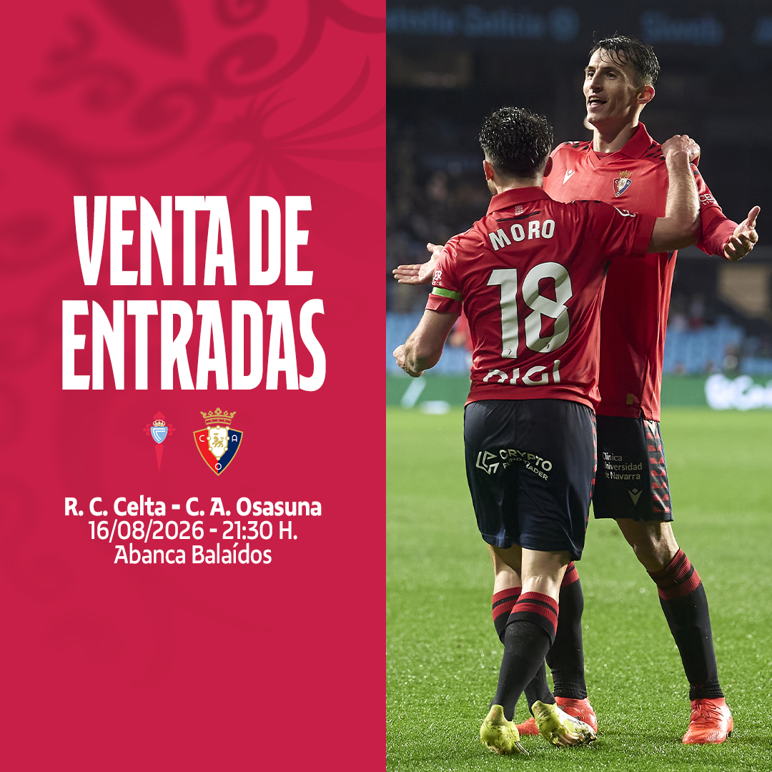Osasuna's tweet photo. 🎟️ Ya están a la venta las entradas para el partido ante el Celta en Balaídos.  

#CeltaOsasuna 

https://t.co/iimfBjgDoo https://t.co/hH8uACN98e