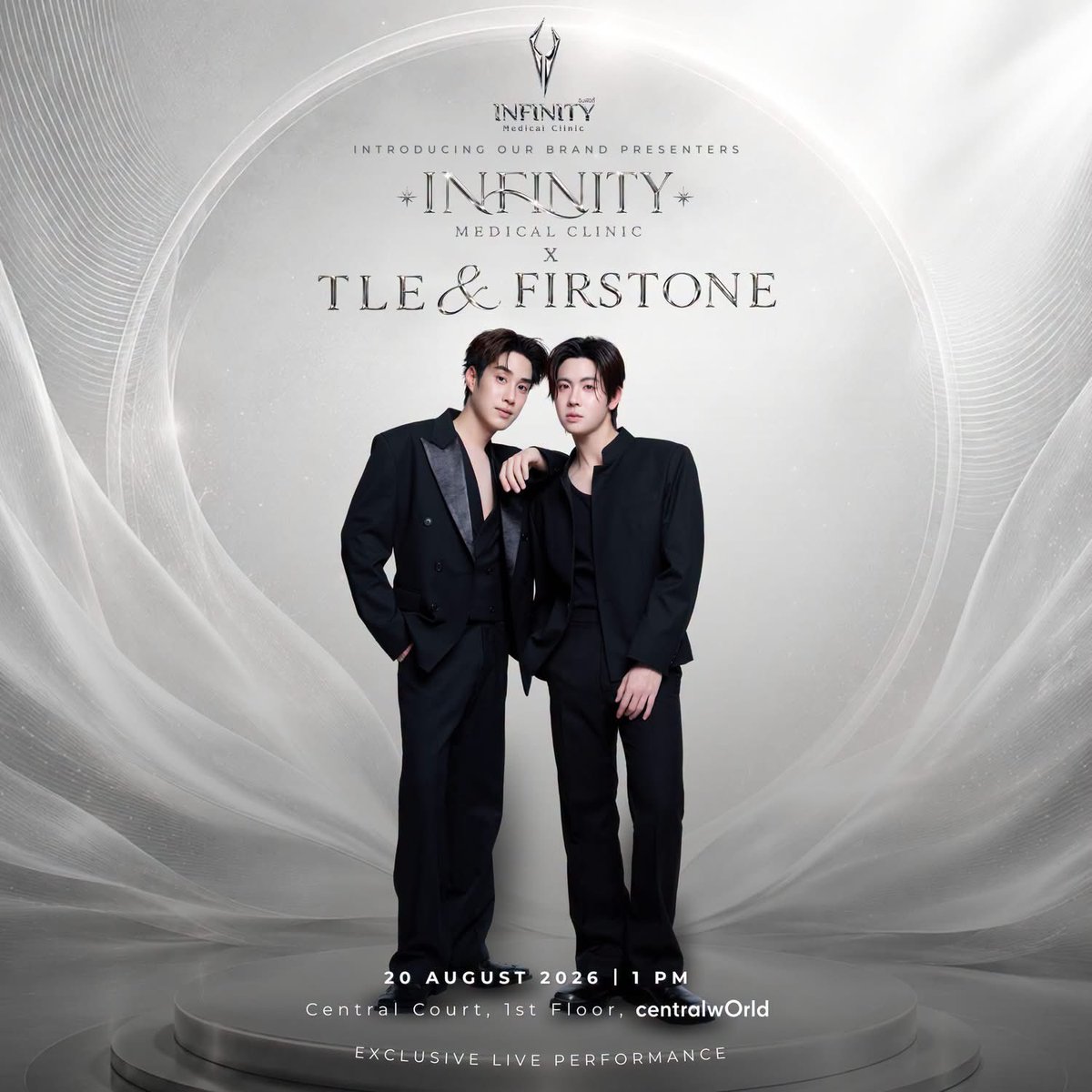 TleFirstoneTH's tweet photo. 🗓️ #TleFirstoneSchedule 🗓️
#TleFirstone #เติ้ลเฟิร์สวัน 

The wait is over. ✨ Infinity Medical Clinic proudly introduces our Brand Presenters
Tle & Firstone

🗓️ 20 AUGUST 2026 | 1 PM
📌 Central Court, 1st Floor, centralwOrld

เตรียมพบกับการเปิดตัว Brand Presenters อย่างเป็นทางการ พร้อม Exclusive Live Performance จาก Tle & Firstone🤍

และอีกหนึ่งโมเมนต์สำคัญที่ไม่อยากให้พลาด
✨ เปิดตัวแคมเปญพิเศษร่วมกับ Tle & Firstone เป็นครั้งแรกภายในงาน
✨ พร้อม สิทธิพิเศษเฉพาะผู้ที่ซื้อภายในงานเท่านั้น

มาร่วมเป็นคนแรกที่ได้รู้รายละเอียดของแคมเปญ พร้อมพบกับสิทธิพิเศษที่เตรียมไว้สำหรับวันงานโดยเฉพาะ

#InfinityMedicalClinic #InfinityMedicalClinicxTleFirstone #GENใหม่ถูกใจINFINITY #TleFirstoneDefines