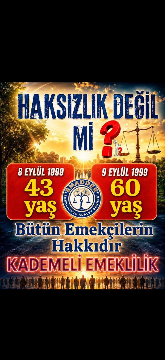 SinanUtku1's tweet photo. 1 güne 17 yıl olmaz
Adil olması adına EYT'nin bittiği 43 yaştan başlayan Kademeli Emeklilik derhal hayata geçirilmelidir
@EmadDernegi
@EMADDER_KADEME
#ÖnceKademeyiÇözün https://t.co/RJC07bKgCH