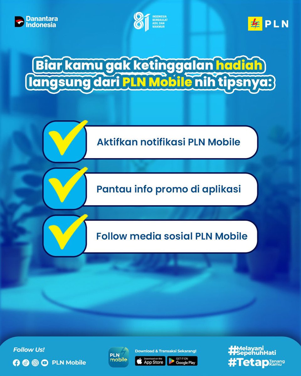 electrizen_JMB's tweet photo. Pantau updatenya dan jadi yang pertama nyobain program baru dari PLN Mobile.
Yang udah lakuin ketiganya angkat tangan☝️
#PLNMobile #MelayaniSepenuhHati #TetapTenangTetapKamu
#SemuaMakinMudah https://t.co/dRpUSYgO8a
