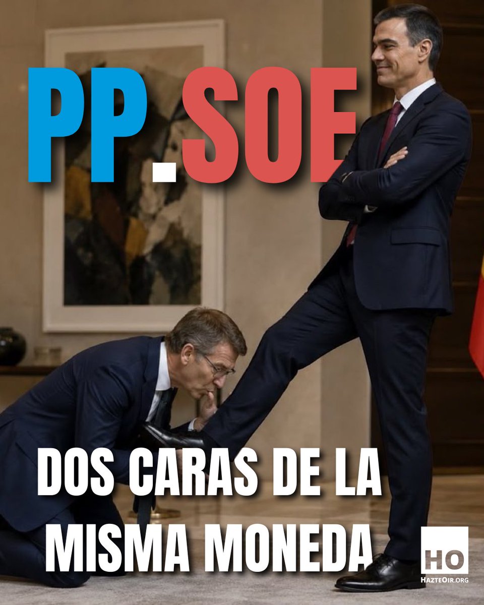 hazteoir's tweet photo. 🔴 PPSOE, LAS DOS CARAS DE LA MISMA MONEDA 

👉🏻 Feijóo habla de súbditos mientras vende al resto de España y de sus votantes aceptando y arrodillándose ante el reparto forzoso de menas de Sánchez.

Su excusa: "Hay que cumplir la ley"

¡EL PP ES SOLO LA MULETA DEL PSOE!  Ambos han vendiendo la seguridad de nuestros barrios.

💥 Tienen las herramientas legales para tumbar los traslados en los tribunales, pero eligen la rendición.

¡Exige a los presidentes peperos de las CCAA que dejen de traicionar a España y frenen el reparto YA! 🇪🇸

✍️ FIRMA AHORA Y PLANTA CARA: https://t.co/3pR5jtBXLK
