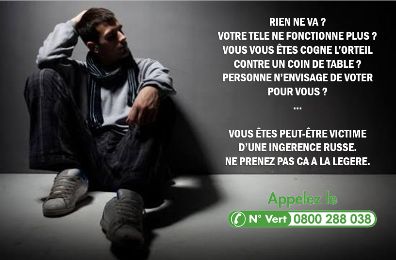 VictorSinclair3's tweet photo. Excellente nouvelle !
Le gouvernement a décidé de saisir à bras le corps les ingérences russes qui sont désormais quotidiennes en France et a mis en place LA solution qui a maintes fois fait ses preuves : LE NUMERO VERT !
Alors, n'attendez plus.
A la moindre contrariété, appelez. https://t.co/uIBVyowJh2