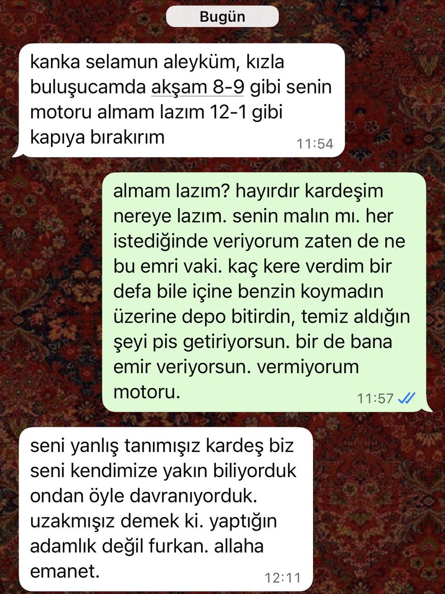 furkannaifadam's tweet photo. ya bak adama her seferinde motorumu vermişim, hep depoyu boş getirmiş tek kelime etmemişim şu üsluba bak. çok şükür bu bahaneyle hayatımdan siktir ettim yüzü varsa yazmaz daha. https://t.co/EgdJp6L4sc