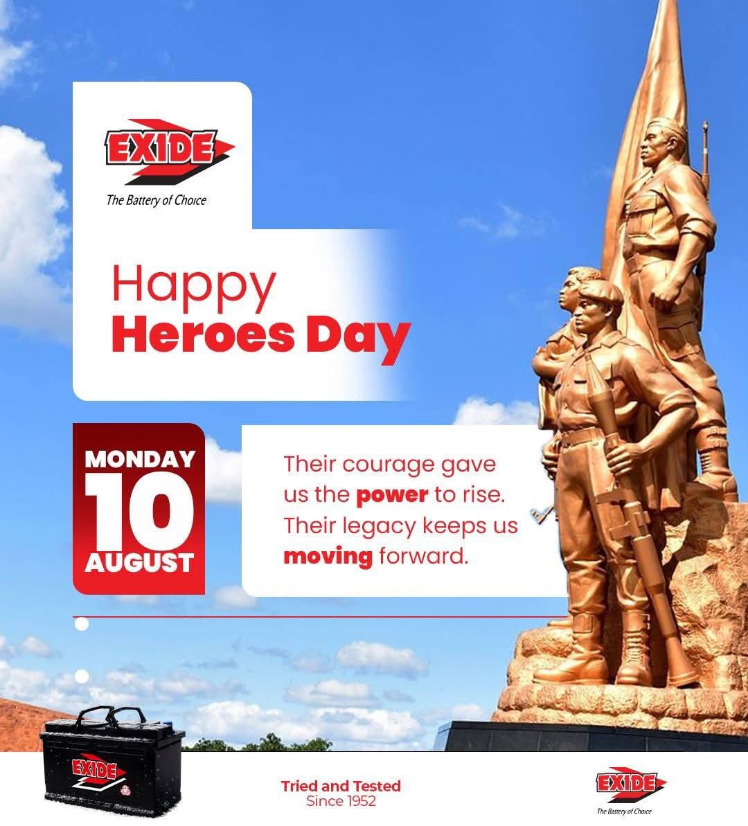 ExideZim's tweet photo. Happy Heroes holiday from all of us at Exide. We wish you a safe and incident free experience.
Thank you for supporting the Exide brand. 
#thebatteryofchoice
#HeroesHoliday
#ExideCares 
#esteemedbrands https://t.co/JqXE0Iyia3