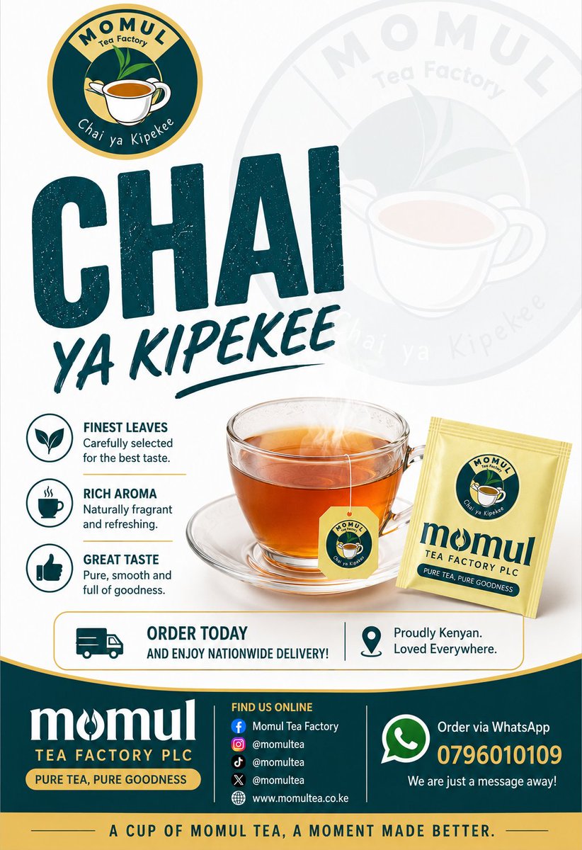 MomulTea's tweet photo. 🚨☕ BREAKING CHAI NEWS! 😂🔥

Watu wa chai, mko wapi?! Momul Tea imefika na iko tayari kugeuza chai yako ya kawaida kuwa **CHAI YA KIPEKEE!** 😍

Ukiweka Momul kwa kikombe, harufu inaanza kuita majirani… 😂👀
Ukitaste, unaanza kujiuliza:“Mbona sikujua hii chai mapema?” 🤣

📲Order sasa kupitia WhatsApp: 0796010109
🌐 https://t.co/GFtaKkrRQP

Usingoje chai iishe ndipo ukumbuke Momul! 😂**
#MomulTea #ChaiYaKipekee #MomulNiLako #ChaiAlert #PureTeaPureGoodness