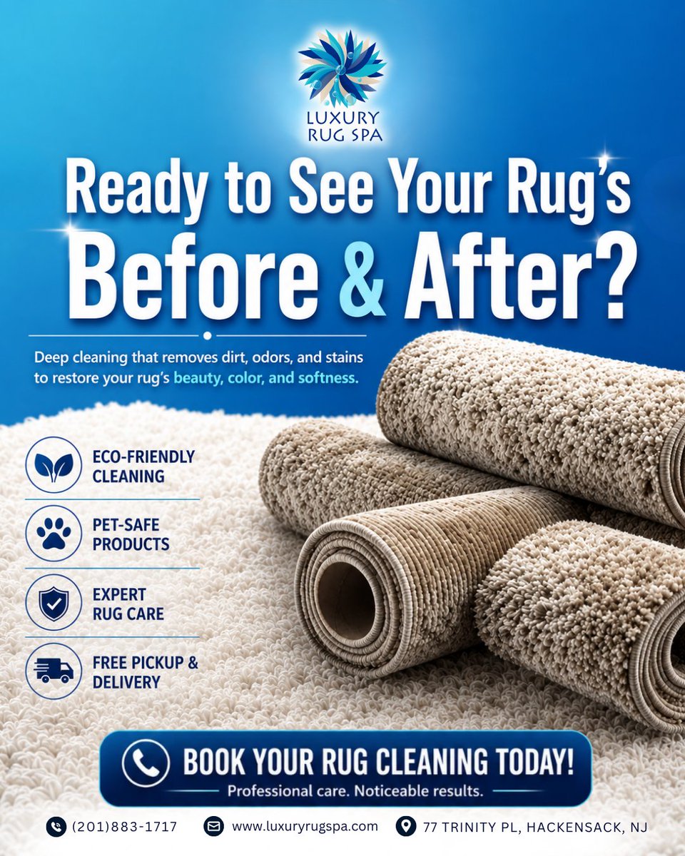 SpaRug80925's tweet photo. Bring your rug back to life! ✨ Professional cleaning removes dirt, stains & odors, leaving your rug fresh, soft, and clean. Plus, our products are eco-friendly & pet-safe. 🐾
📞 (201) 883-1717
🌐 https://t.co/QXfdAGQxSl
#LuxuryRugSpa #RugCleaning #PetSafe https://t.co/MDC73DOidk