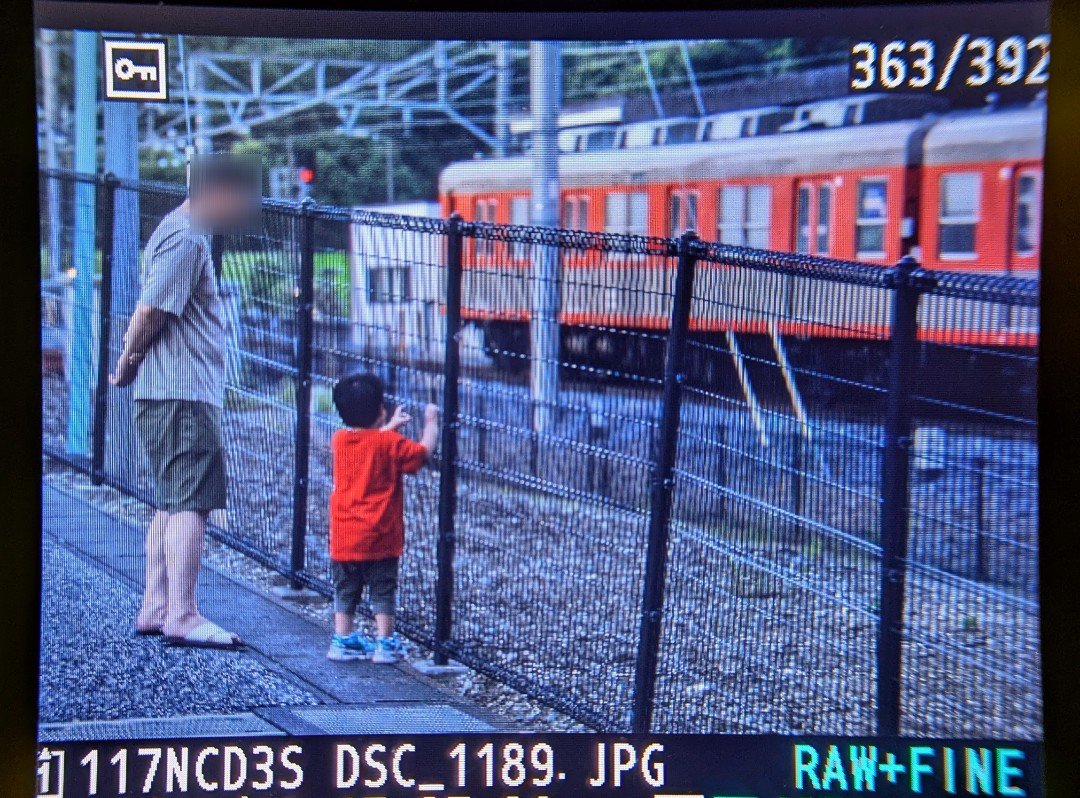 neromashin_ao's tweet photo. 2026.8.10
8111F

当初、お迎え助役氏と絡めたスナップ狙いで駅へ向かい、ゲバを据えて構えていると、到着2分前に電車を見に来た親子が…

お父さんに撮影許可を頂けた為、慌てて大幅に構図を変更！

男の子の赤いTシャツと、インターナショナルオレンジが相まり、良い感じに👍

日本の夏、8111Fの夏🐔 https://t.co/VtcPArceQS