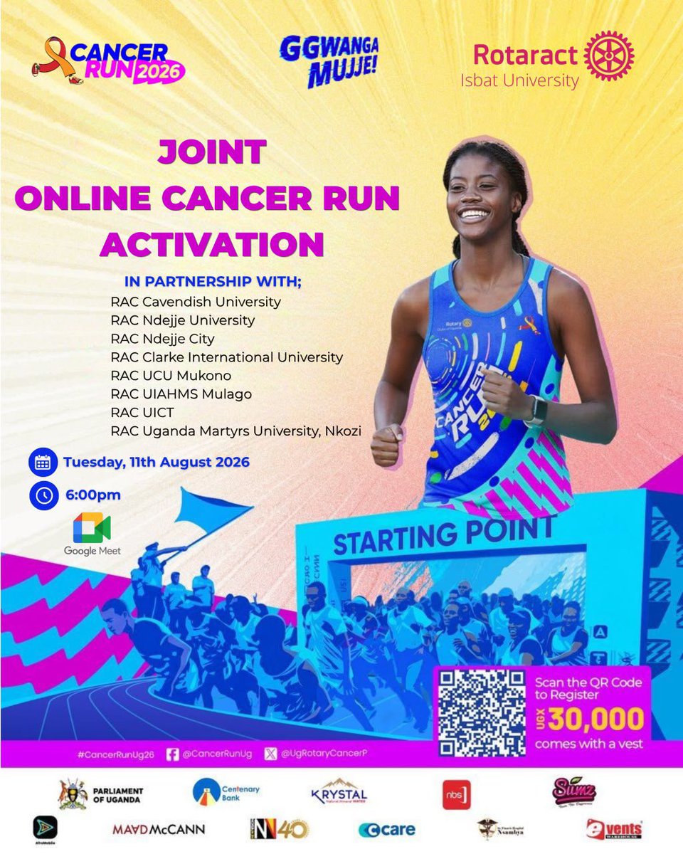racuiahms's tweet photo. 🏃‍♀️💙 We’re joining fellow IBCs for the Online Cancer Run Activation! As we gear up, the countdown continues to our Mega Physical Cancer Run Activation on 19th August 2026. 
📲 Join us online: https://t.co/kEV0l20jaj
One run. One cause. One fight. 💪🏾
#CancerRunUg26 #RotaractD9213 https://t.co/f2GBl7LaGn