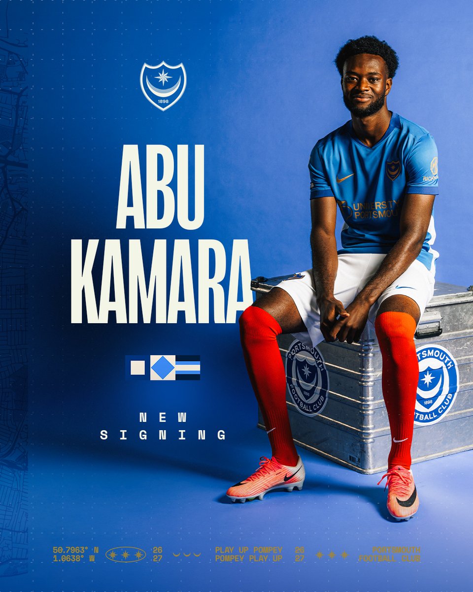 Pompey's tweet photo. It's official: Abu Kamara is home. 💙 https://t.co/IBFvPjzSdO