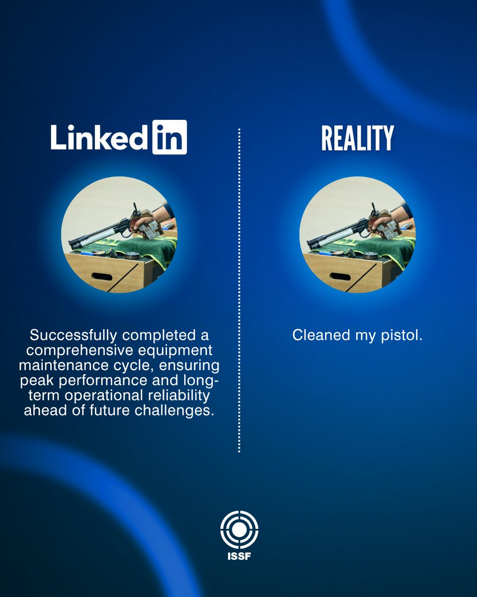 issf_official's tweet photo. Shooting sport edition: LinkedIn vs Reality 😅

#ISSF #ShootingSport https://t.co/VrVsF5X4lr