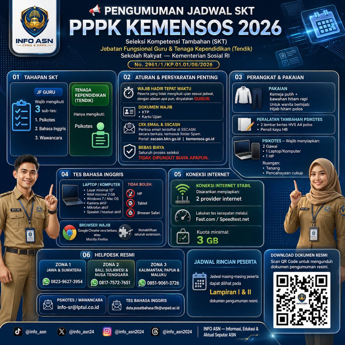 Info_ASN24's tweet photo. 📢 Pengumuman Jadwal SKT PPPK Kemensos 2026
Peserta JF Guru &amp; Tendik, pastikan memahami tahapan, persyaratan, perangkat, dan jadwal sebelum mengikuti seleksi. Cek dokumen resmi dan siapkan diri dengan baik!

#PPPK2026 #Kemensos #SKTPPPK #InfoASN #SeleksiASN https://t.co/CHz0HFh116