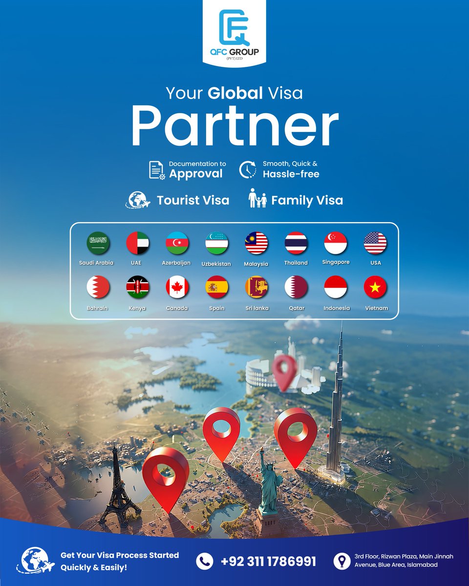 traveldealbyqfc's tweet photo. 🌍✈️ Your next international journey starts with the right visa support let QFC Group make the process simpler, smoother, and stress-free.
👨👩👧 Family & tourist visa services
⚡ Smooth, quick & hassle-free assistance
📞 Call / WhatsApp: +92 311 1786991
#VisaServices #VisitVisa https://t.co/H2z0PoPKBH