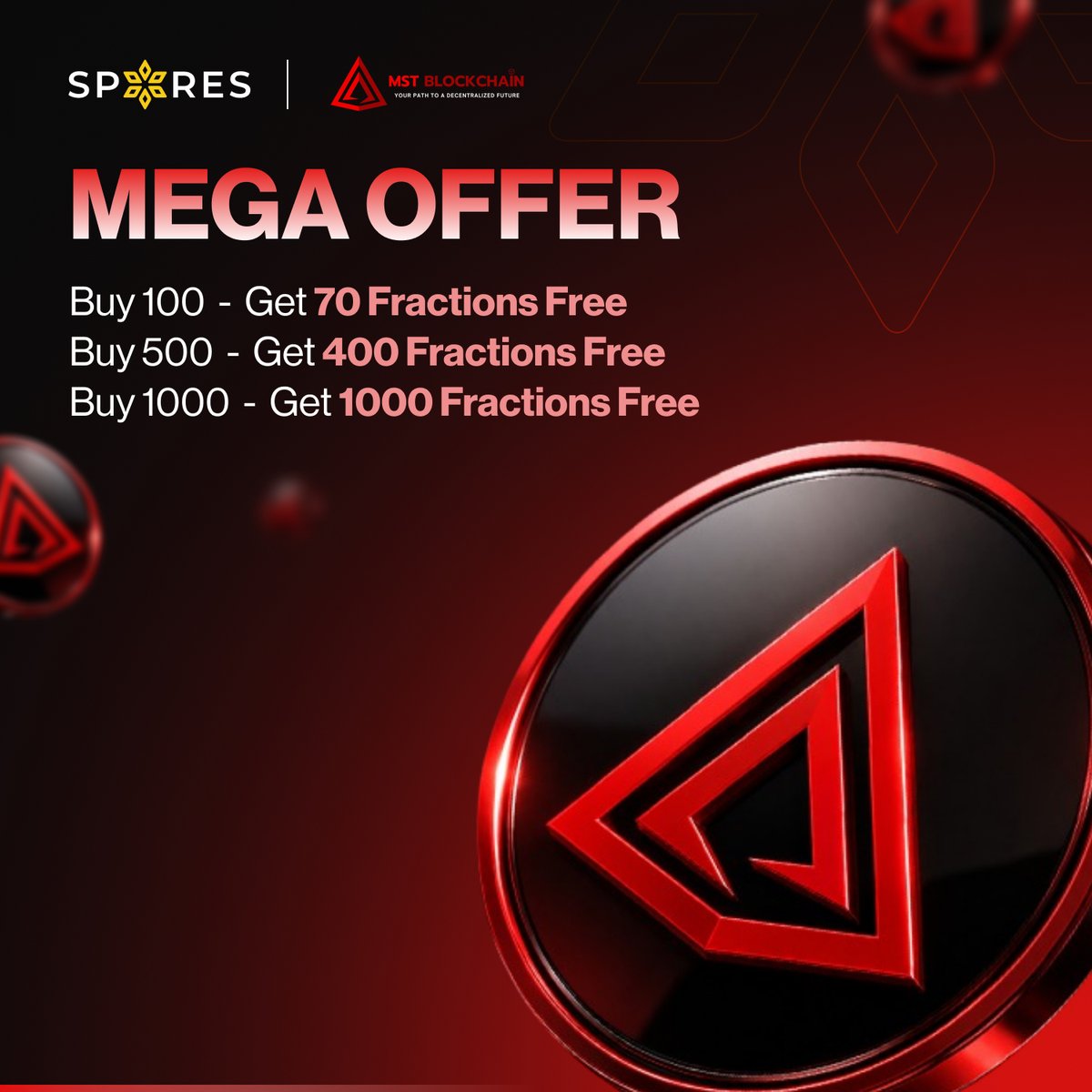 EmberNetwork_io's tweet photo. MEGA OFFER for @MSTBlockchain Node Sale on Spores Launchpad 🚀

Secure your fractions of a high-performance EVM-compatible Layer 1 blockchain (4,000+ TPS, low fees, PoSA) and earn daily $MSTC rewards - Now with massive free bonuses!

🔥 LIMITED MEGA OFFER – Fraction Free 🔥
- Buy 3  ➡️ Get 1 Fraction Free
- Buy 5  ➡️ Get 2 Fractions Free
- Buy 10  ➡️ Get 5 Fractions Free
- Buy 100  ➡️ Get 70 Fractions Free
- Buy 500 ➡️Get 400 Fractions Free
- Buy 1000 ➡️ Get 1000 Fraction Free

This is the biggest bonus deal of the sale. Don’t miss it while it’s still running!

👉 Join the Node Sale now on Spores Launchpad: https://t.co/W2z5j9xSZq

Act fast — the opportunity won’t last! ⏱