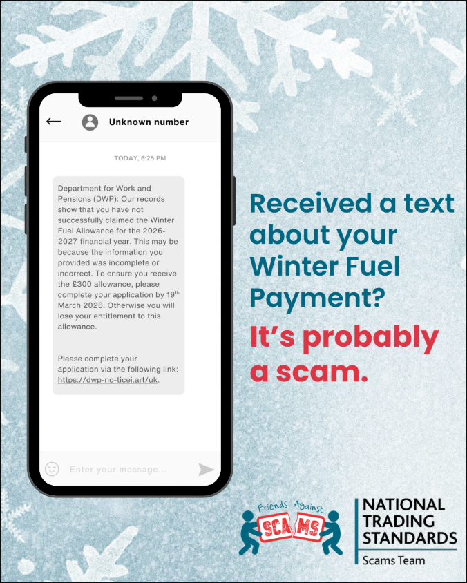 GlosTSS's tweet photo. ⚠️ ALERT #WinterFuelPayment scams. Most Winter Fuel Payments are made automatically. You should not need to apply, and you will never be asked to provide personal/banking details by text message/email. Check a message using https://t.co/yElGujmHVJ #friendsagainstscams #scamaware https://t.co/jSpl40twpU
