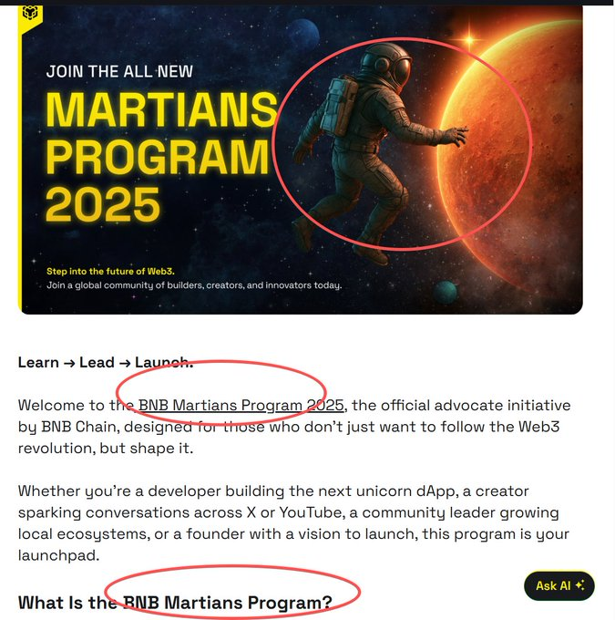 Tstadev's tweet photo. 发现BNB就有推出真正的火星人计划BNB Martians Program -BMP
https://t.co/jT76lJ0wlP https://t.co/ZCv5pDhxUh