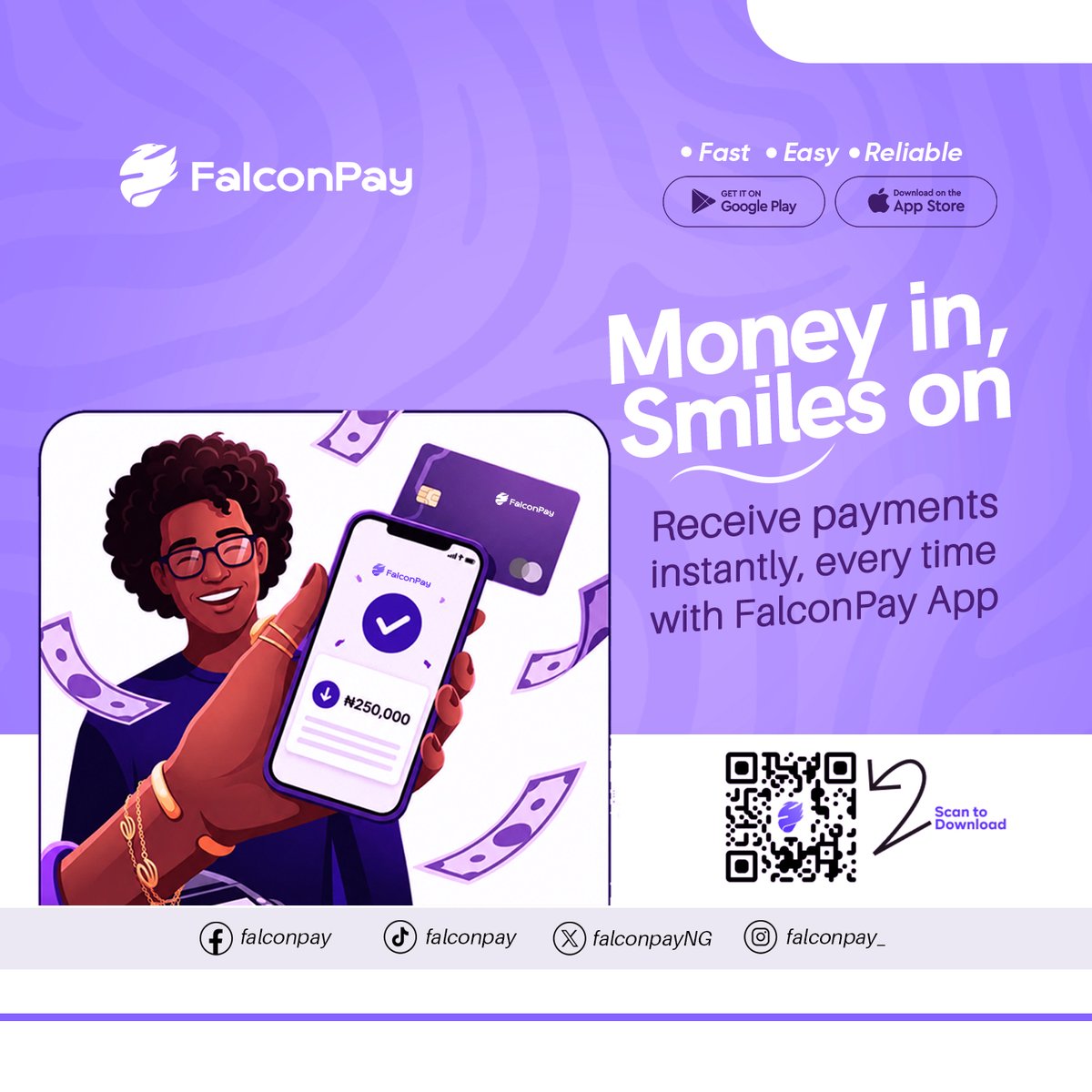 FalconPayNG's tweet photo. New week, 
New goals, 
Smarter payments.

Smile and let’s make this week count with FalconPay 🦅

#falconpay #newweek #august https://t.co/OgvFe4gAcW