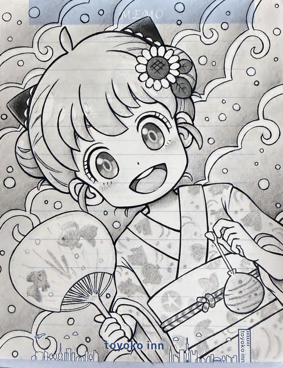 washinoebeya's tweet photo. 出張時に東横インのメモ帳に描いた 「アーニャ」

Anya Forger from "SPY×FAMILY" at a summer festival.
Drawn on a hotel notepad (13cm x 10cm).

#アーニャ
#スパイファミリー
#SPYxFAMILY
#AnyaForger
#ToyokoInn
#絵描きさんと繋がりたい
#アナログ
#東横イン https://t.co/xsbuJGAB1u
