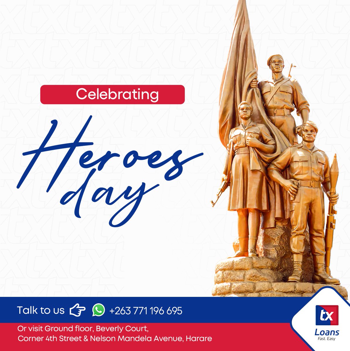txmoneytransfer's tweet photo. Today we honour the brave heroes who fought tirelessly for Zimbabwe’s freedom.

Their courage and sacrifice lay the foundation for our nation, inspiring us to keep pushing forward together! 🇿🇼✨

Happy Heroes Day!

#TXLoans https://t.co/hRXf1umHsm