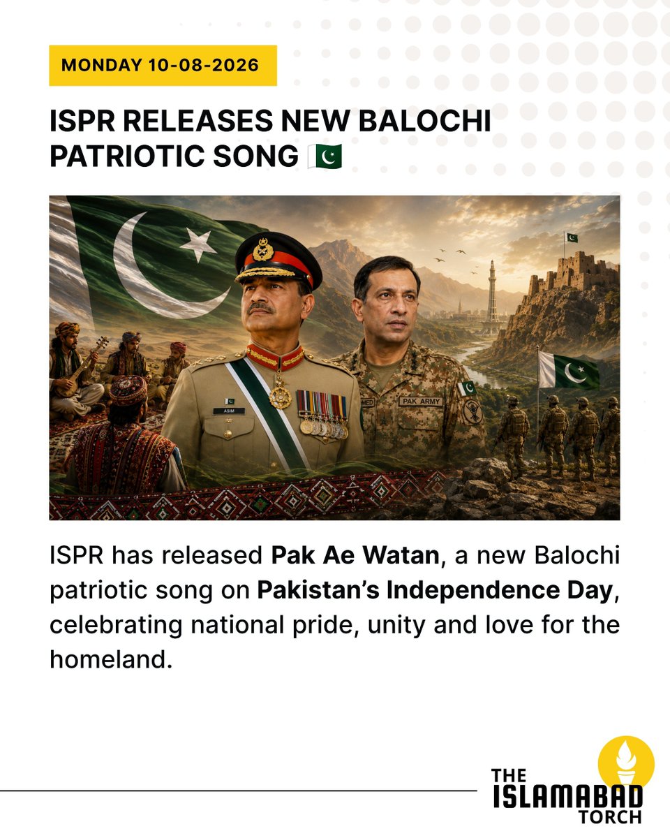 IslamabadTorch's tweet photo. ISPR has released Pak Ae Watan, a new Balochi patriotic song on Pakistan’s Independence Day, celebrating national pride, unity and love for the homeland

#ispr #nsfwtwtًً #brøndby #DíaDelNiño https://t.co/VvU6434gSA