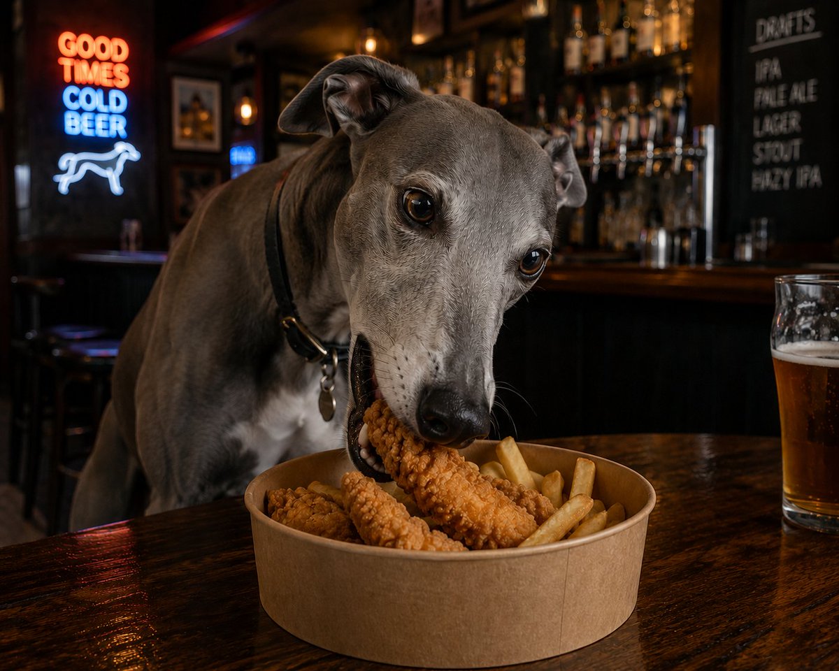 OwlertonStadium's tweet photo. Official 6 Pack review from today's four-legged taste tester:

🍗 Chicken &amp; chips: ⭐⭐⭐⭐⭐
🏁 Racing: ⭐⭐⭐⭐⭐
🍻 Drink: ⭐⭐⭐⭐⭐

Safe to say it gets the paw of approval. 🐾

🔗 https://t.co/bBXiiMsOiB https://t.co/4JP4wr3060