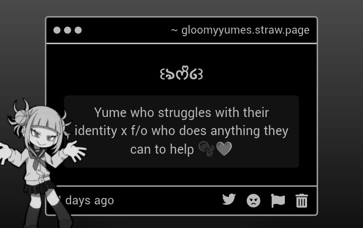 gloomyyumes's tweet photo. ⸺       𝜗🫧🩶            submission           𖹭

“ yume  who  struggles  with  their  identity  x  f/o  who  does  anything  they  can  to  help ” https://t.co/xv8BhcdclX
