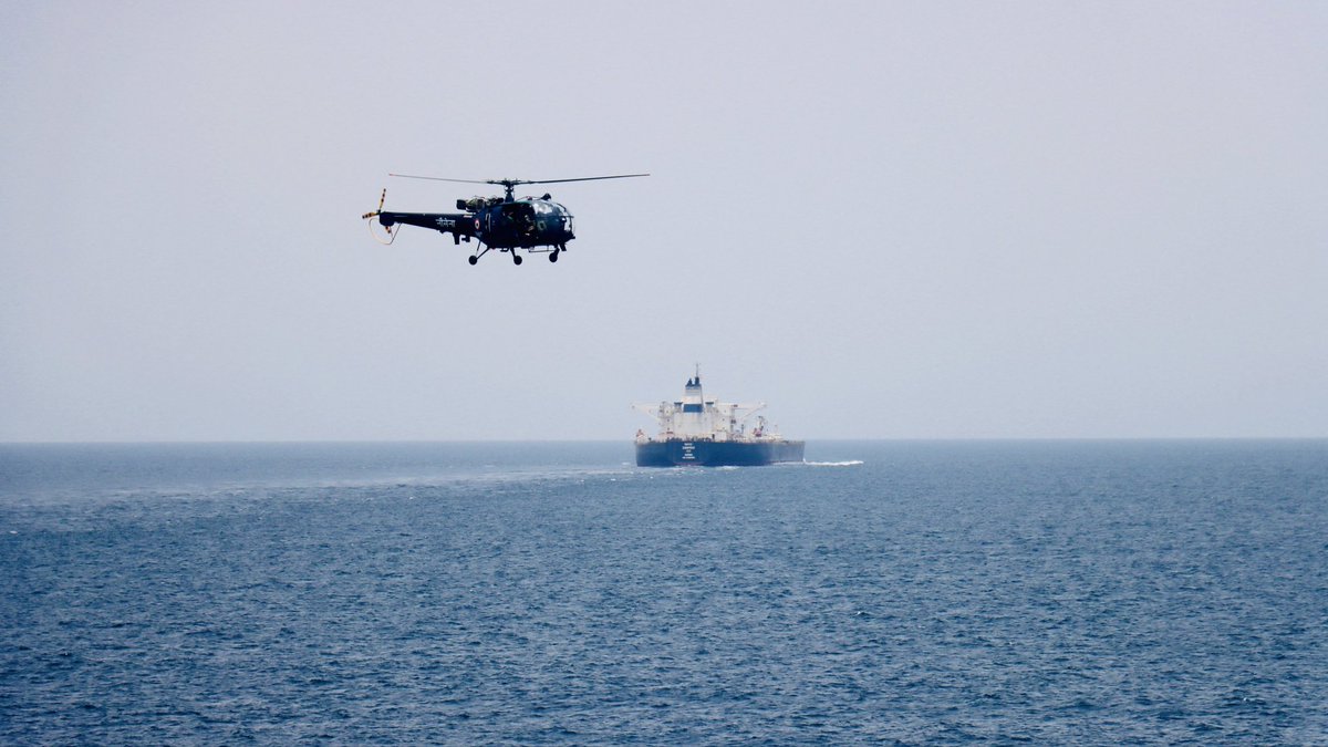 NetramDefence's tweet photo. The Indian Navy has deployed the stealth frigate INS Trishul and fleet tanker INS Aditya to safely escort crude oil tankers MT Compass and MT Thalatta through the Bab-el-Mandeb Strait. https://t.co/KATGtWT647