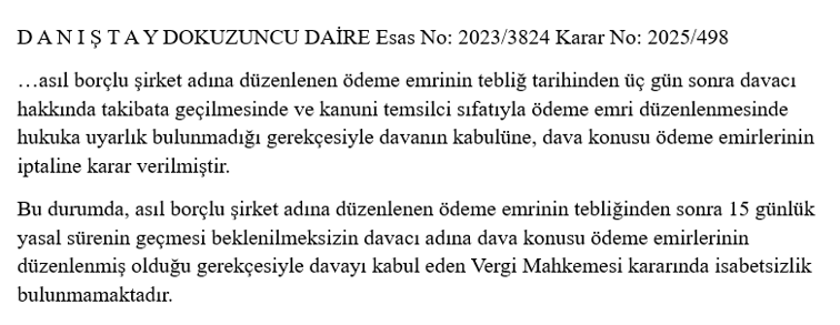 vergi38's tweet photo. Asıl borçlu şirkete gönderilen ödeme emrinin süresi olan 15 gün geçmeden ortaklara ödeme emri gönderilmesi hukuka aykırı olduğuna ilişkin karar https://t.co/JYK6wcdP6A