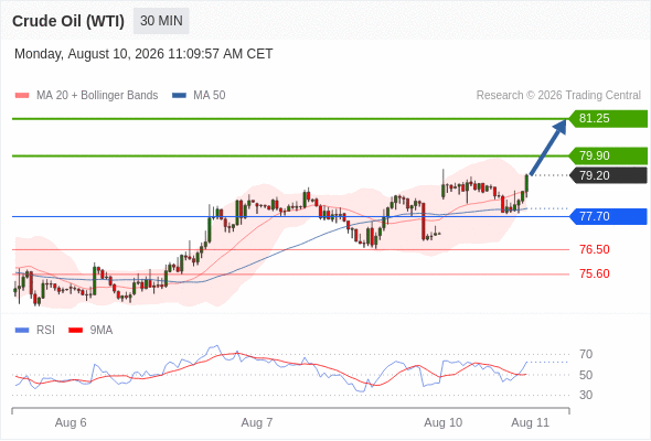 FortuKey_com's tweet photo. 10/8/2026
US crude oil (WTI) futures (U6) intraday: Further upside.

USOil

Bullish above 77.70, with targets at 79.90 and then 81.25.
#WTI #IOL #ICE #CME #GOLD #Silver #Trading #FortuKey #CFD #OTC https://t.co/IbdnqQC0y9