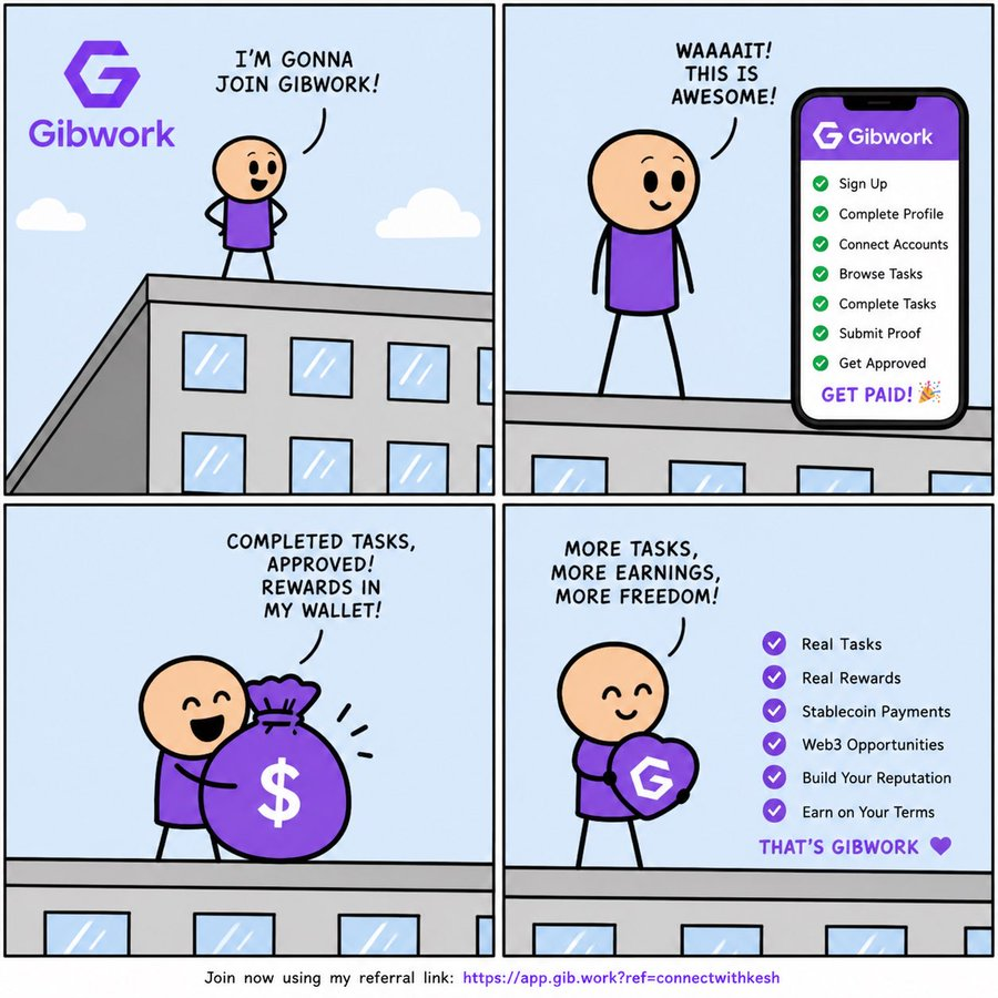 Kickinwithkesh's tweet photo. Want to start earning on @gib_work but don’t know where to begin?  

Here’s a simple step-by-step guide to joining, finding tasks, completing them, and getting paid.  

Let’s get into it 👇 https://t.co/H3Rxp1DbHQ