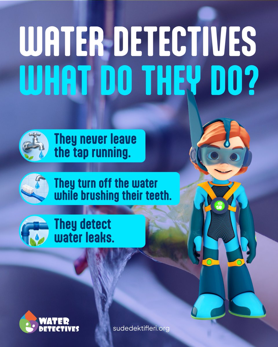 waterdetectives's tweet photo. What do Water Detectives do? 🔍💧
They don’t leave the tap running. 🚰
They turn off the water while brushing their teeth. 🪥
They notice water leaks. 💦 https://t.co/o1oesr19UA