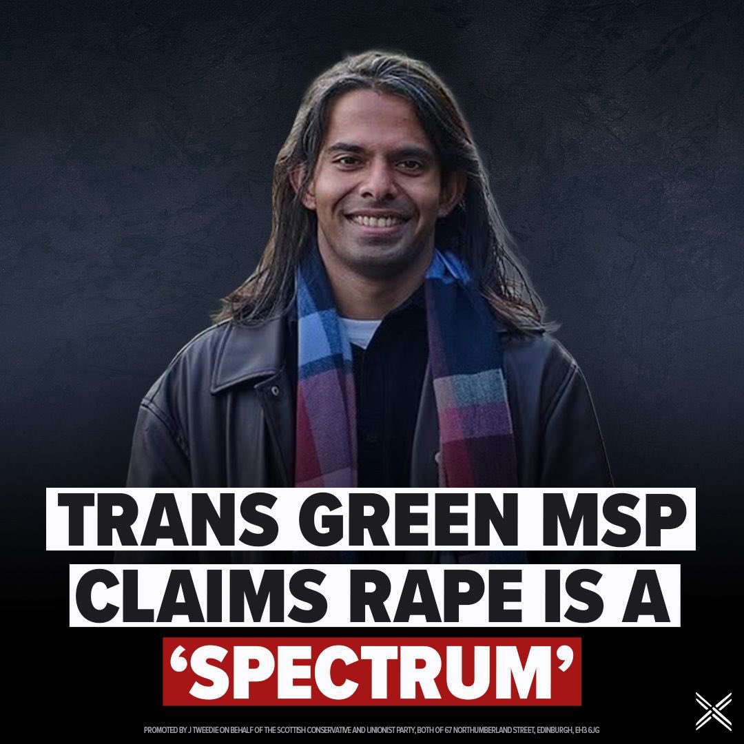 ScotTories's tweet photo. Q Manivannan said the ‘demonisation’ of sexual violence has created an overly simplistic view of who commits these offences.
 
These comments minimise the ordeal endured by millions of women, and the Scottish Greens should make clear that they do not support a ‘spectrum of rape’. https://t.co/3t8RGF5MZz