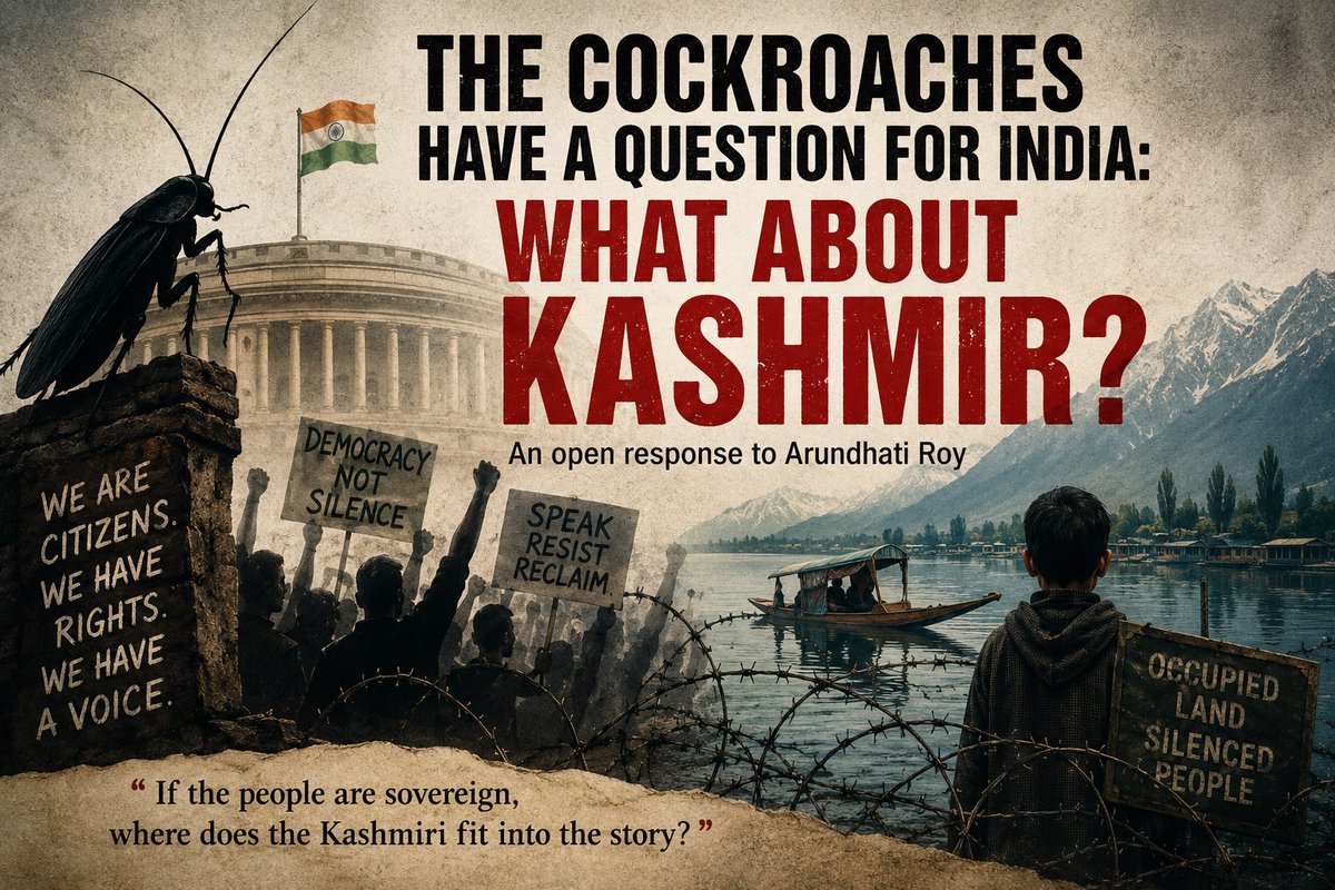 mobyshah's tweet photo. If democracy means reclaiming the right to question power, why should that principle stop at Kashmir?

India’s young protesters are being told to reclaim their democratic voice.

Kashmir has been asking for political agency for generations.

The question is simple:

If the people are sovereign, where does the Kashmiri fit into the story?

My response to Arundhati Roy’s Cockroach Democracy:

Read: The Cockroaches Have a Question for India: What About Kashmir?

https://t.co/jkClizSVvl

#Kashmir #Democracy #SelfDetermination @royarundhti @abhijeet_dipke