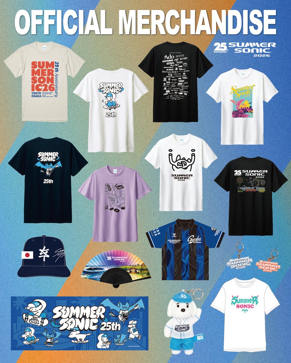 summer_sonic's tweet photo. ＜ #サマソニ 会場販売のオフィシャル・グッズ・ラインナップが一挙公開！＞
サマソニ会場で販売のオフィシャル・グッズのラインナップが一挙公開となりました。
25周年だからこそできるデザインのグッズ、さらにSkater JOHNとのコラボや、東京、大阪それぞれ限定のコラボグッズも！暑さ対策にもなる冷感タオル、フードタオル。お土産に最適なキーホルダー、フェスを楽しむのにちょうどいいバッグなど、豊富なラインナップになっています！是非チェックを！

東京会場のグッズ売場ではオフィシャル・アプリを使用した整理券を配布します。
詳しくはグッズページのご案内をご確認ください。
https://t.co/6GlAcbyuoU
#summersonic