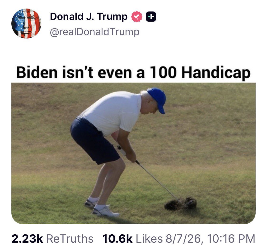 NotAvgLiberal's tweet photo. Trump knows Biden is dying from a very painful form of cancer.
Yet he posts this.

When Trump dies, 
MAGA and Republicans will demand that we show respect and empathy.

Not A Fucking Chance.