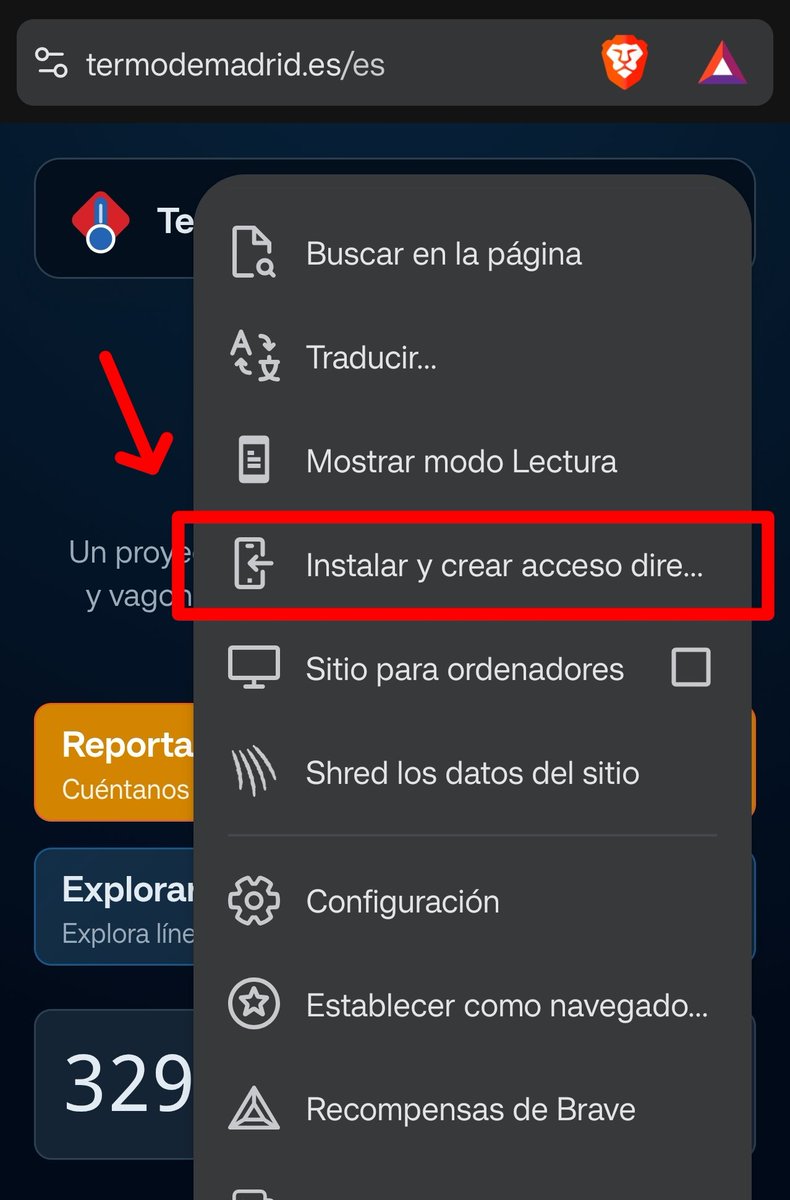 TermoDeMadrid's tweet photo. Importante! 📢 

Por si no lo sabéis, Termo es una PWA, se puede "instalar" en vuestro móvil como si fuera una app y os aparece en la pantalla de inicio.

Es un poco más guay que un acceso directo, y es mucho más cómodo de usar. 
Aquí os pongo cómo hacerlo 👇 https://t.co/ghHEujuV0S