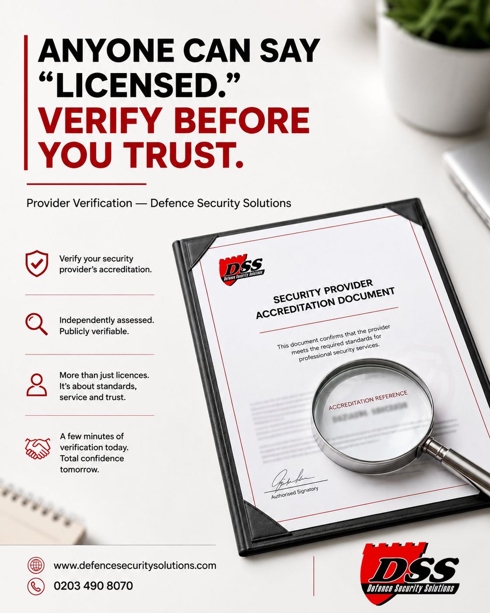 Security_DSS's tweet photo. 🔎 Verify accreditation directly with the SIA rather than simply taking a security provider’s word for it.

A few minutes of verification can help you make a more informed decision.
🌐 https://t.co/9rzdfxRrJg
📞 0203 490 8070
#SIASecurity https://t.co/AZ9vOLGZug