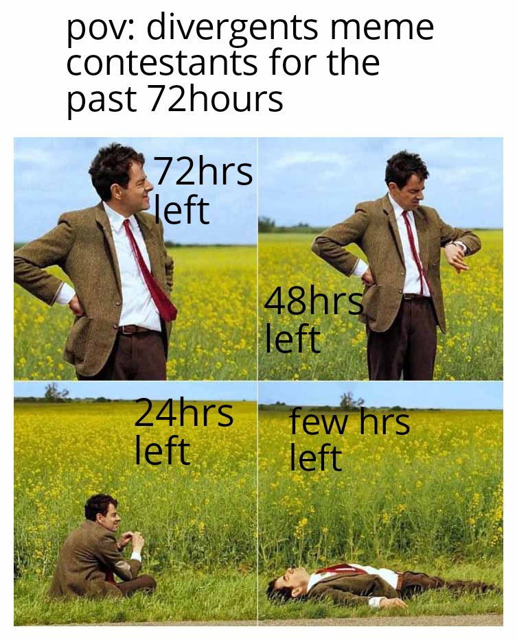 buskypee's tweet photo. Hey guys just hopped on  divergents meme contest. 
Few hours to the end of the 72hours 

Divergents meme contestants checking their time for the past 72hrs  😂 

#DivergentsMemeContest

@Divergents_eth  
@7SURFER7SILVER7 
 @yalamega https://t.co/uIICoJDceA