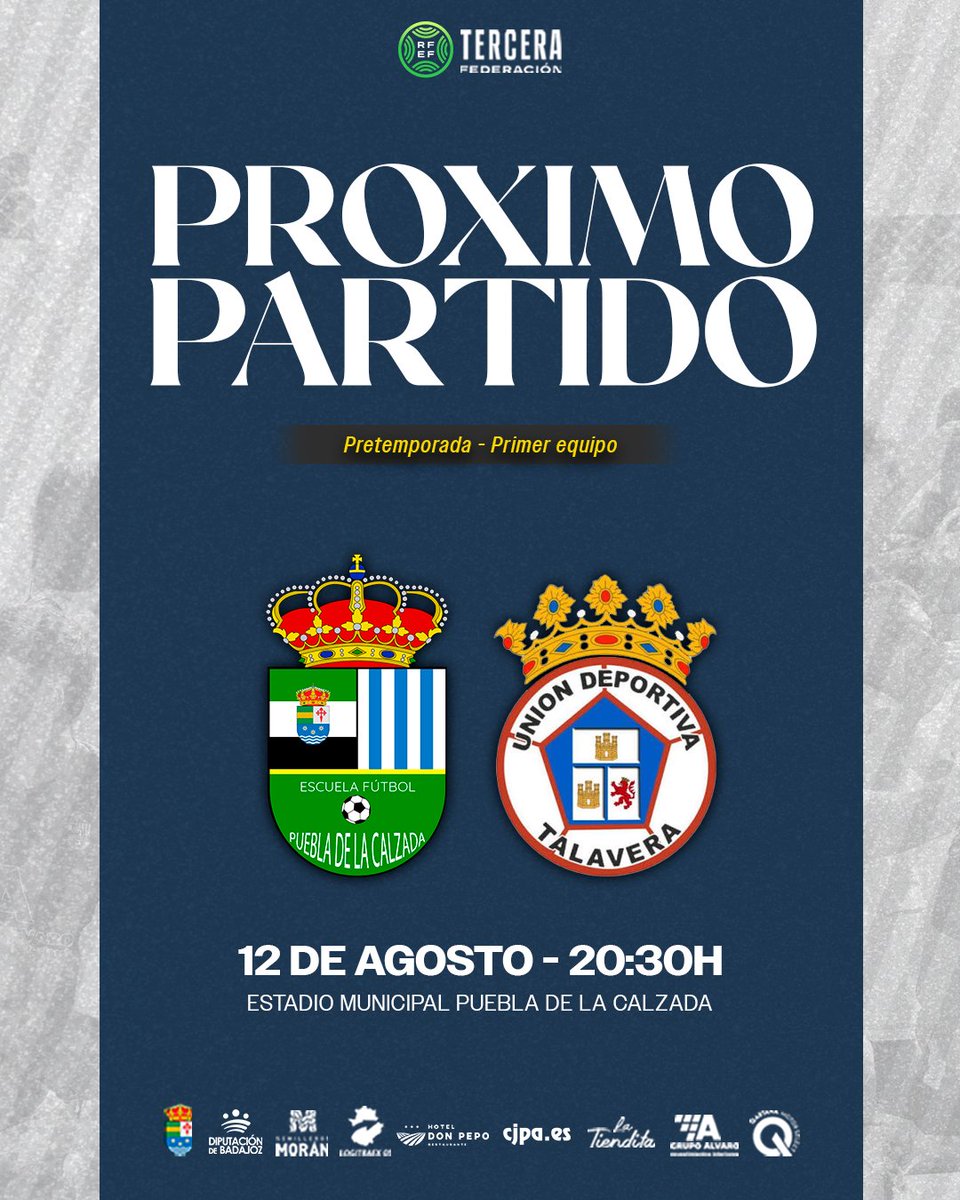 PueblaEF's tweet photo. ⚽️ #PróximoPartido ➩ 𝗣𝗿𝗶𝗺𝗲𝗿 𝗘𝗾𝘂𝗶𝗽𝗼
🤝 #Pretemporada
🆚 @UDTalaveraReal
📆 12/08 | ⏰ 20:30h
🏟 Mpal. Puebla de la Calzada
💓 #ElLatidoDeUnPueblo
💪 #VMP | #EFP 'A' 🔵⚪ https://t.co/PlXLsM5ciw