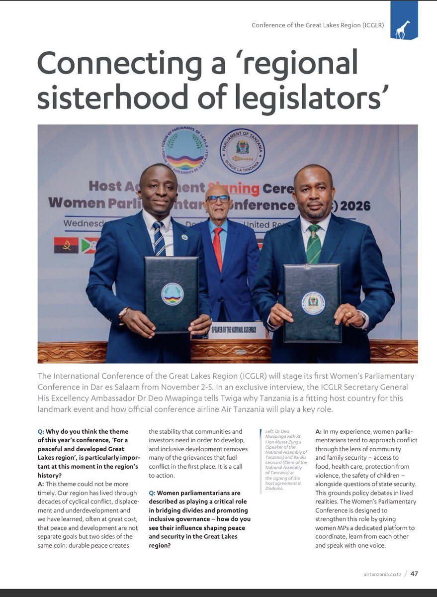 dmwaps's tweet photo. In close collaboration with @airtq our official airline partner for the Women Parliamentarian Conference delegates, with have featured in the their in-flight magazine. @AirTanzania is bringing you closer to Dar es salaam. Read our story above the skies. https://t.co/gDqUj3FLar