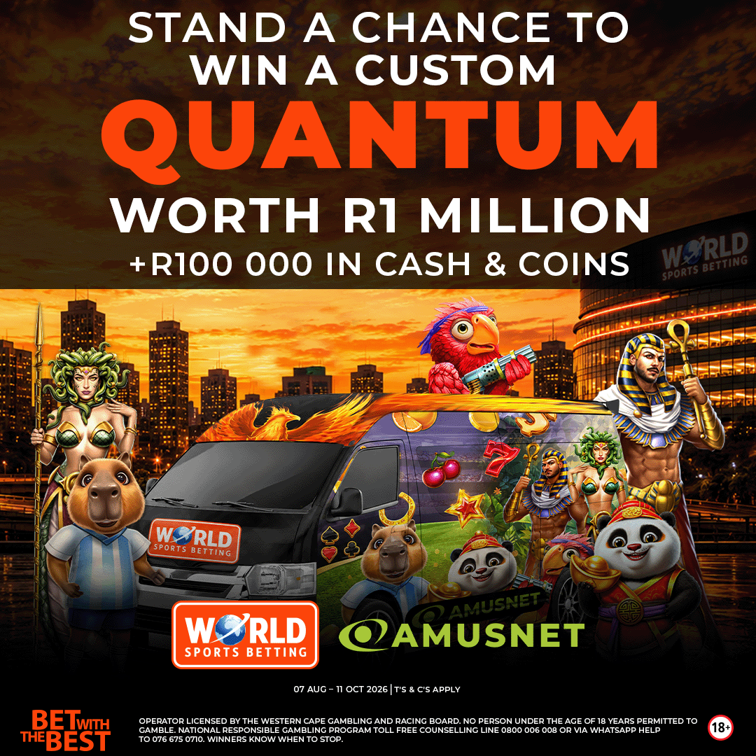 WorldSportsBet's tweet photo. WHO’S READY TO DRIVE AWAY IN A MILLION-RAND QUANTUM? 🚐

Spin Amusnet slots from just R2 for your chance to WIN a customised Quantum worth R1 MILLION, PLUS your share of R100,000+ in Cash &amp; World Coins! 💰

👉 https://t.co/BlcMRIFoN1

#BetWithTheBest #Amusnet https://t.co/BzhZLHRObh