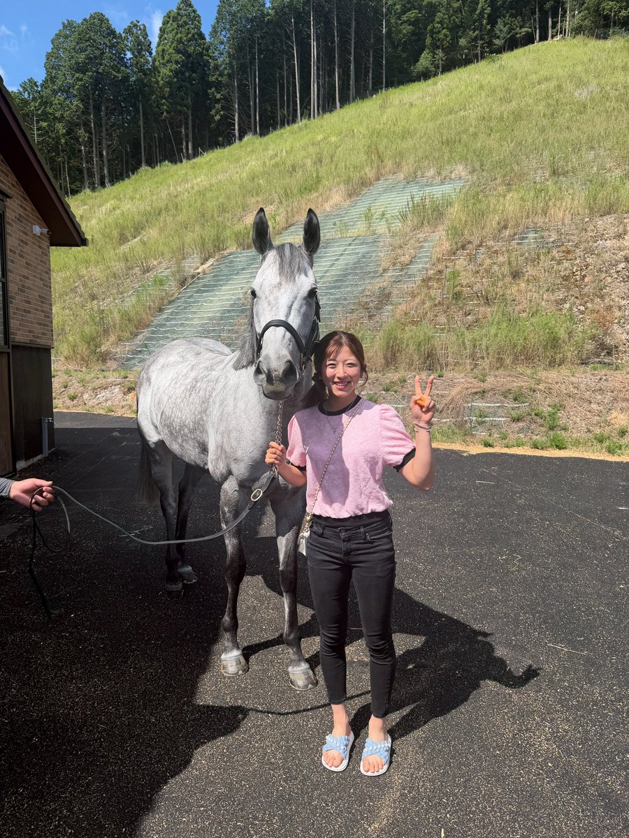 Tiumauma's tweet photo. 聖奈が北海道に旅立つ前のスパちゃんに会いに行ってくれたそうで写真撮って送ってくれました😊

スパちゃんの顔が既にお母さんみたいに穏やかな表情してる☺️

#テイエムスパーダ
#今村聖奈 https://t.co/iBazcaThkW