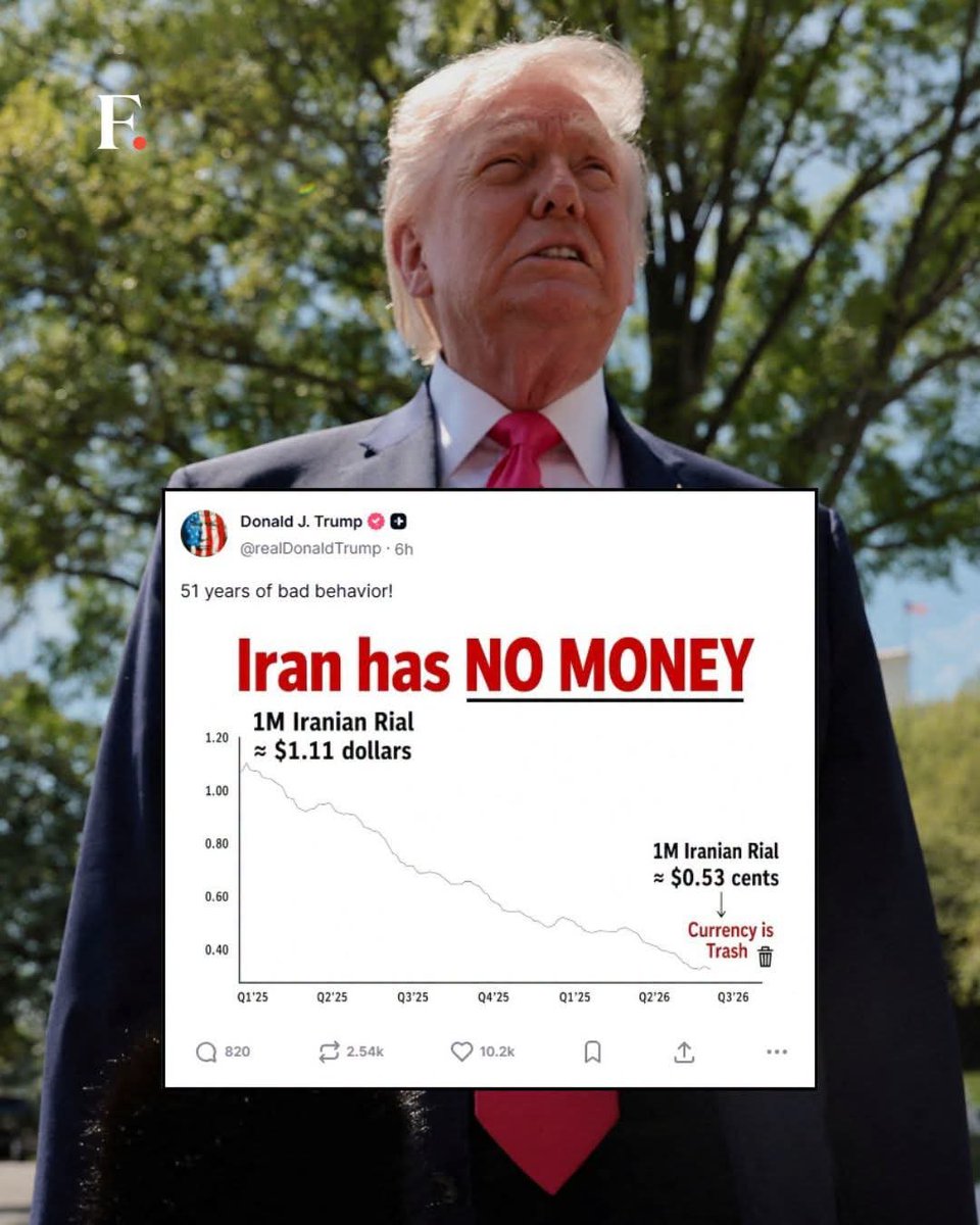 greatmindsblack's tweet photo. US President Donald Trump took aim at Iran’s economy, sharing a graphic on Truth Social titled “Iran has NO MONEY”. Trump attributed the country’s economic decline to what he called “51 years of bad behaviour https://t.co/OF18v4ZlRd