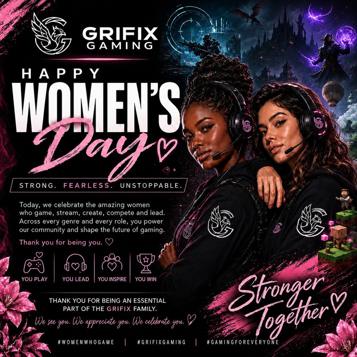 GrifixGaming's tweet photo. 💙✨ Happy Women’s Day from Grifix Gaming! ✨💙

Celebrating the incredible women who game, compete, create, lead, and inspire. 🎮💪

You belong here. Stay fearless. Stay unstoppable. Stay Grifix! 💙

#HappyWomensDay #GrifixGaming #WomenWhoGame https://t.co/HgOto986oS