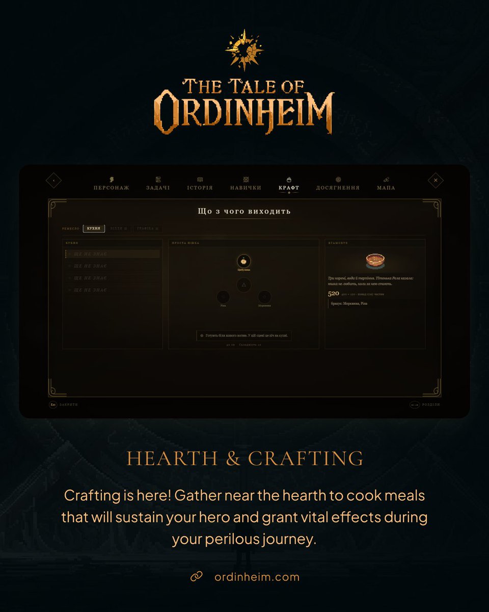 thepocketheart's tweet photo. A new devlog for The Tale of Ordinheim is live!

Here’s what we’ve been working on: 
🔥 Main milestone complete - preparing for closed playtest (PC & Mobile)! 
🛖 First playable location with world interaction ready. 
🍲 Cooking & crafting system added (rest & prep near the hearth). 
🏆 Achievements system integrated to track your story.

Details of the closed playtest will be available soon. Stay tuned!
#indiedev #pixelart #gamedev #darkfantasy #RPG #indiegame